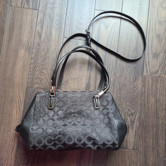 Coach Madison Op Art Satin Black Satchel - Picture 2 of 6